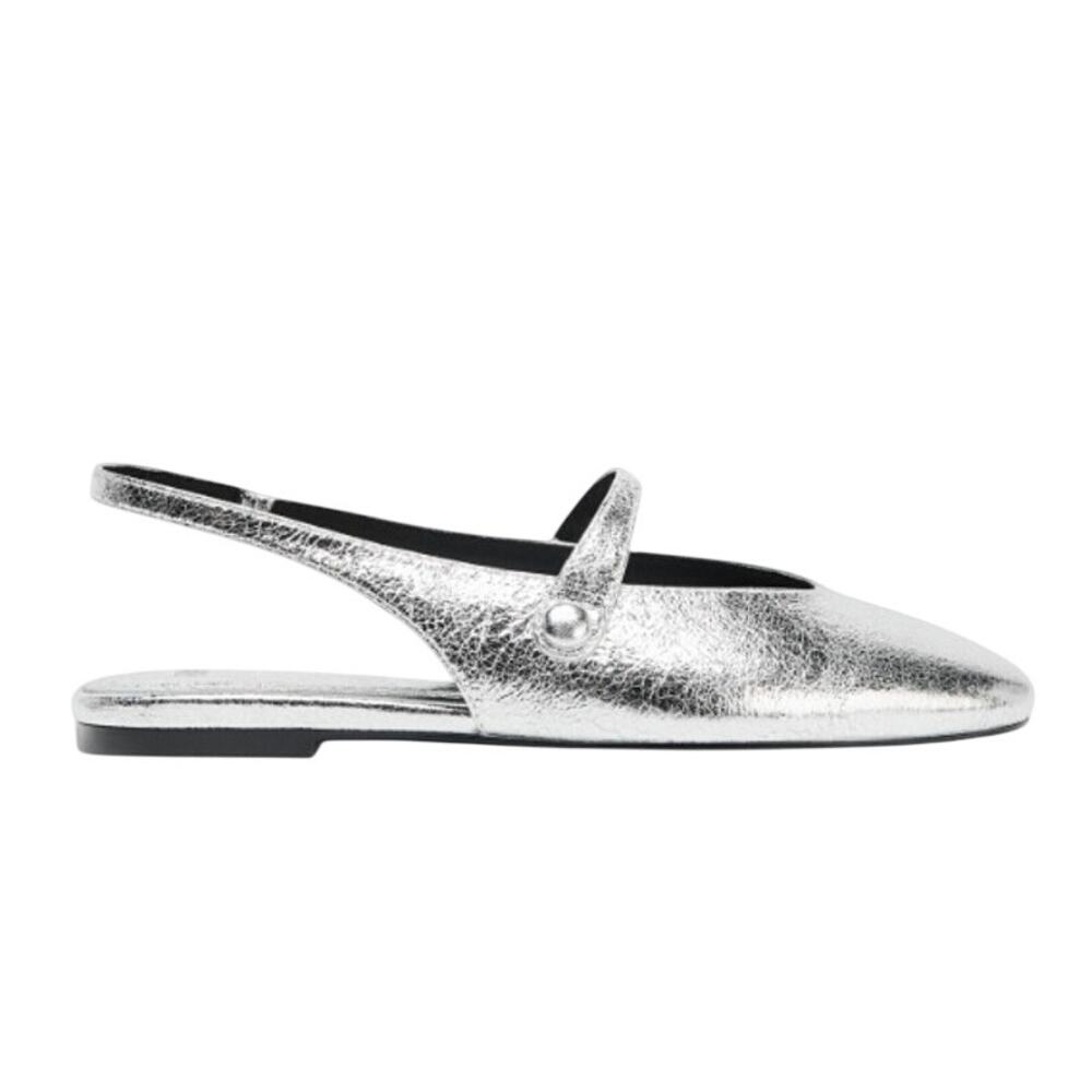 Zara Silver Metallic Mary Jane Slingback Ballet Flats Size 39/8 - Picture 2 of 12